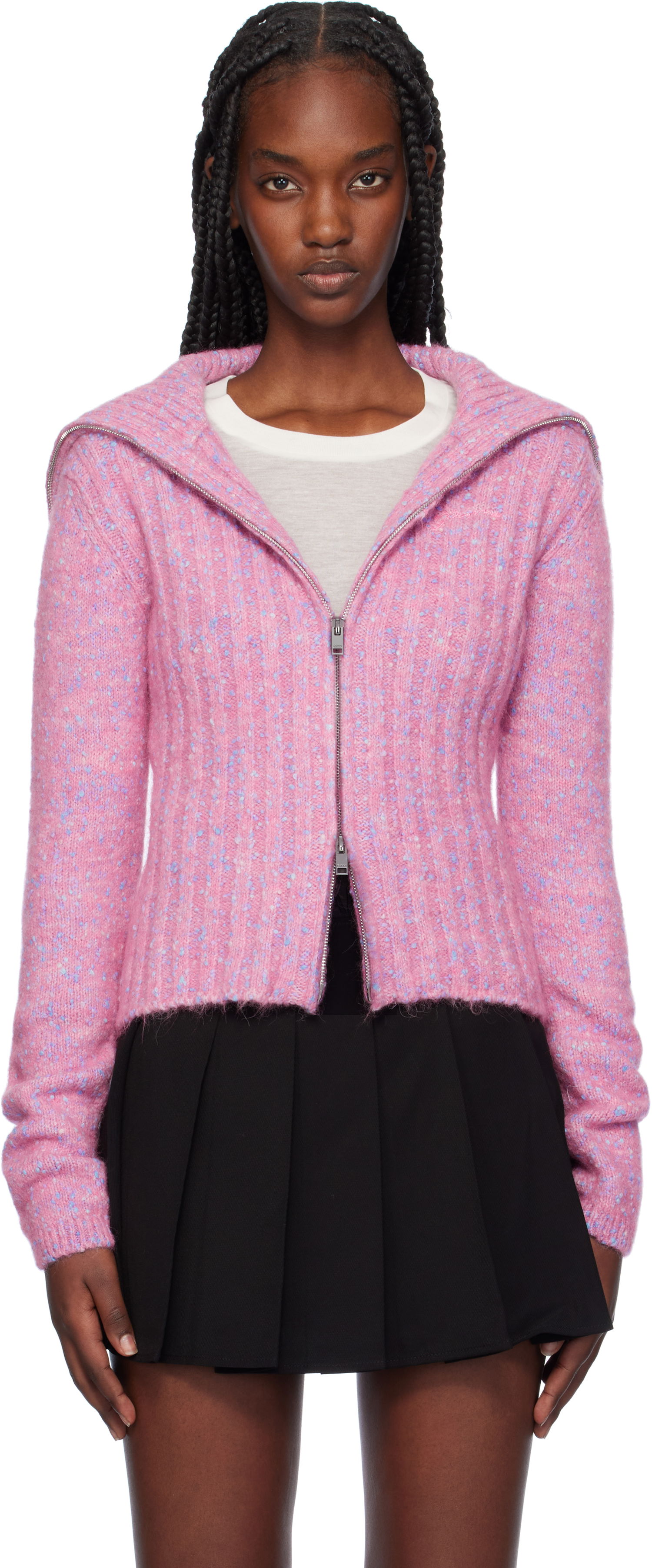 Sveter GANNI Speckled Knit Zip Cardigan Ružová | K2331, 0
