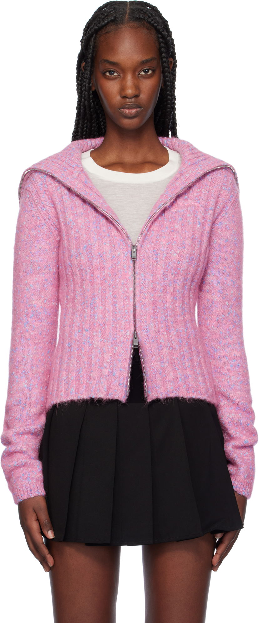 Sveter GANNI Speckled Knit Zip Cardigan Ružová | K2331