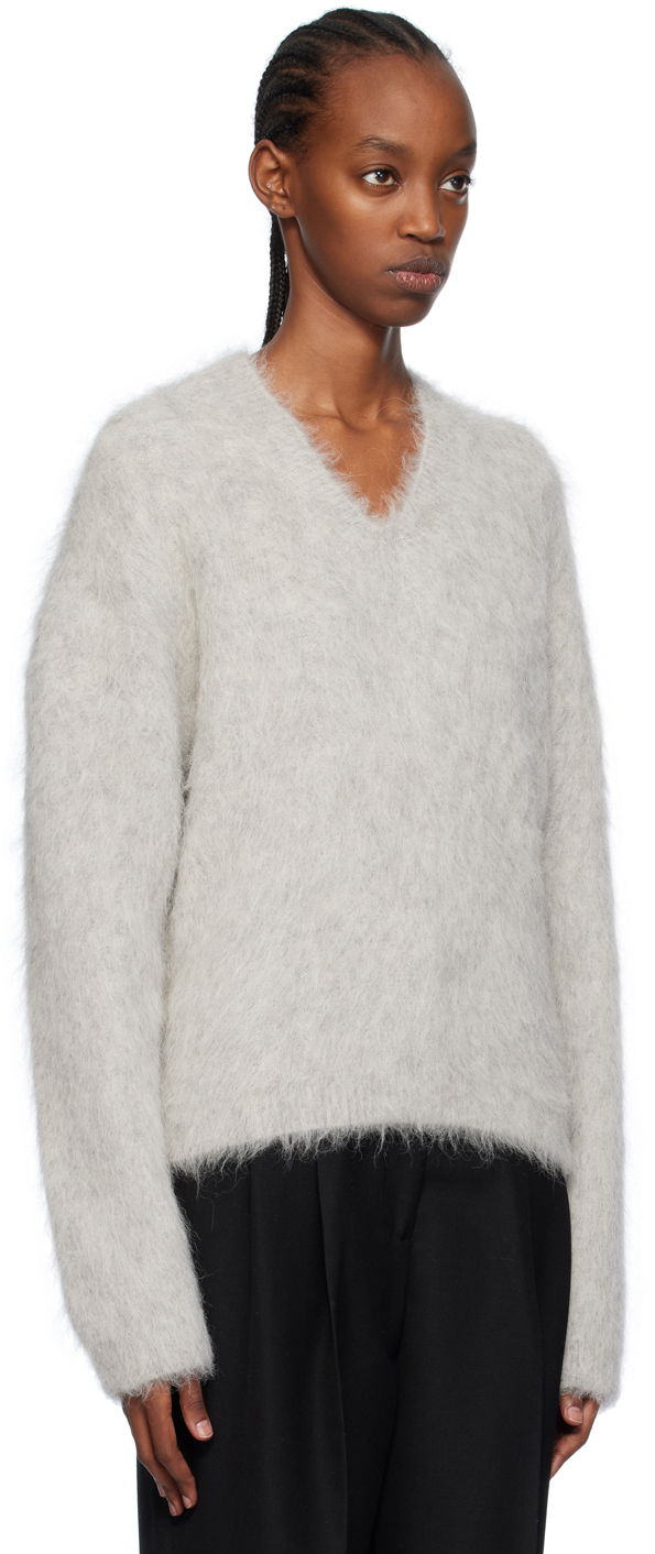Sveter TOTEME Petite V-Neck Sweater Šedá | 241-WRT1032-YA0013, 1