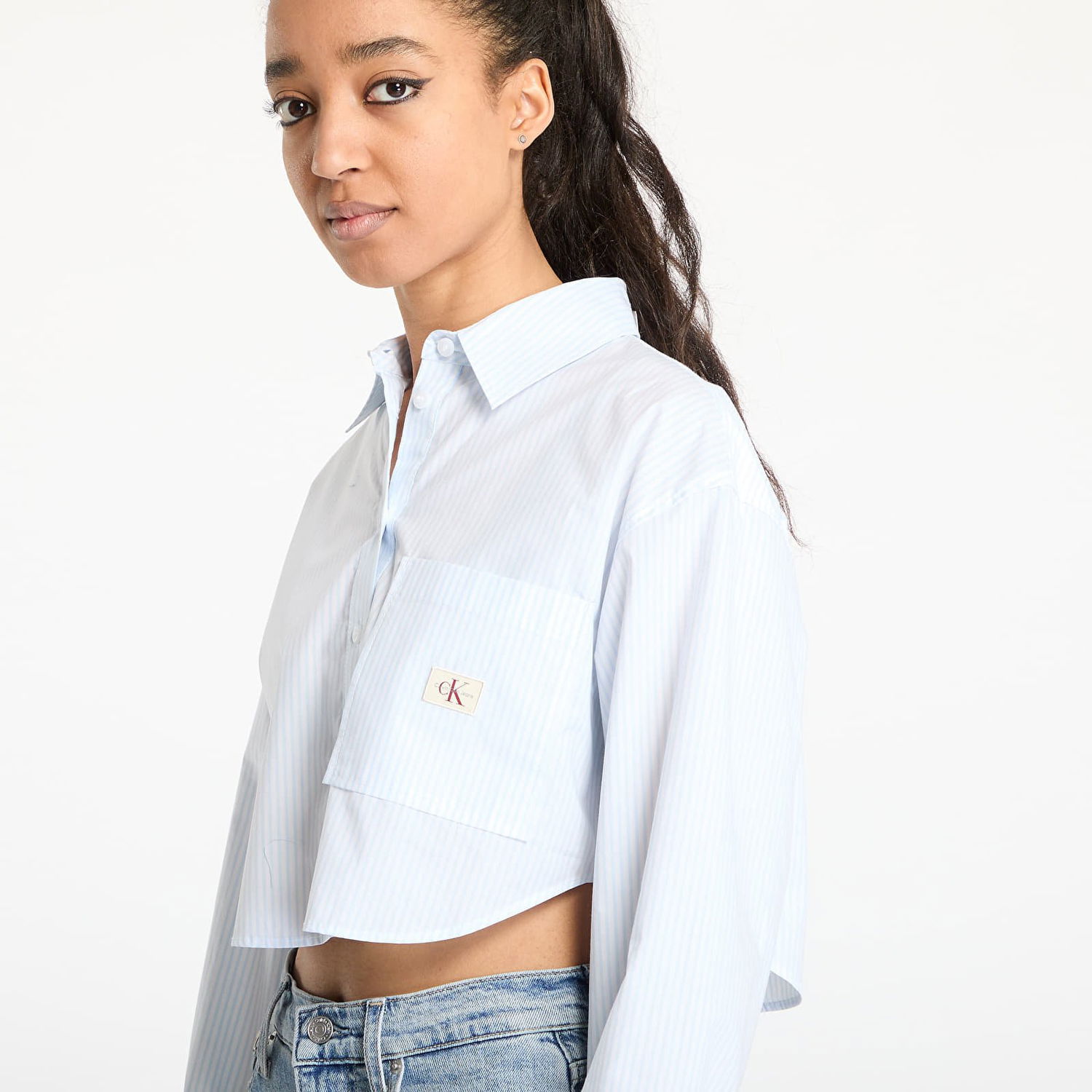 Košeľa CALVIN KLEIN Calvin Klein Jeans Woven Label Cropped Shirt Modrá | J20J225078 0A8, 1
