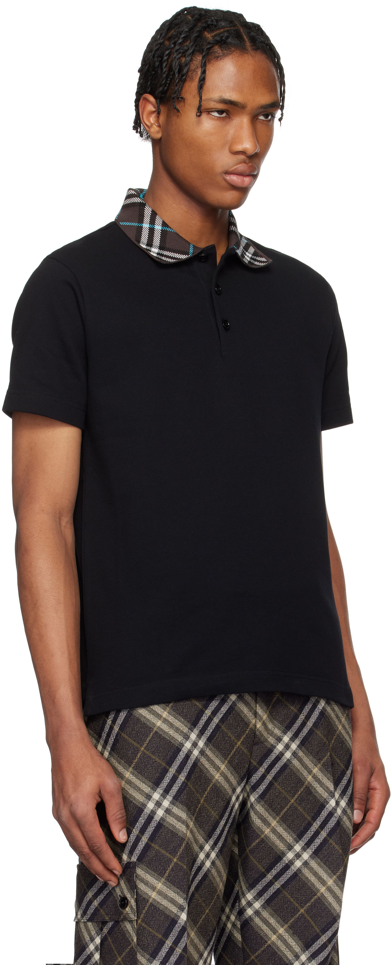 Polo tričko Burberry Burberry Cotton Polo with Plaid Collar Čierna | 8103865, 1