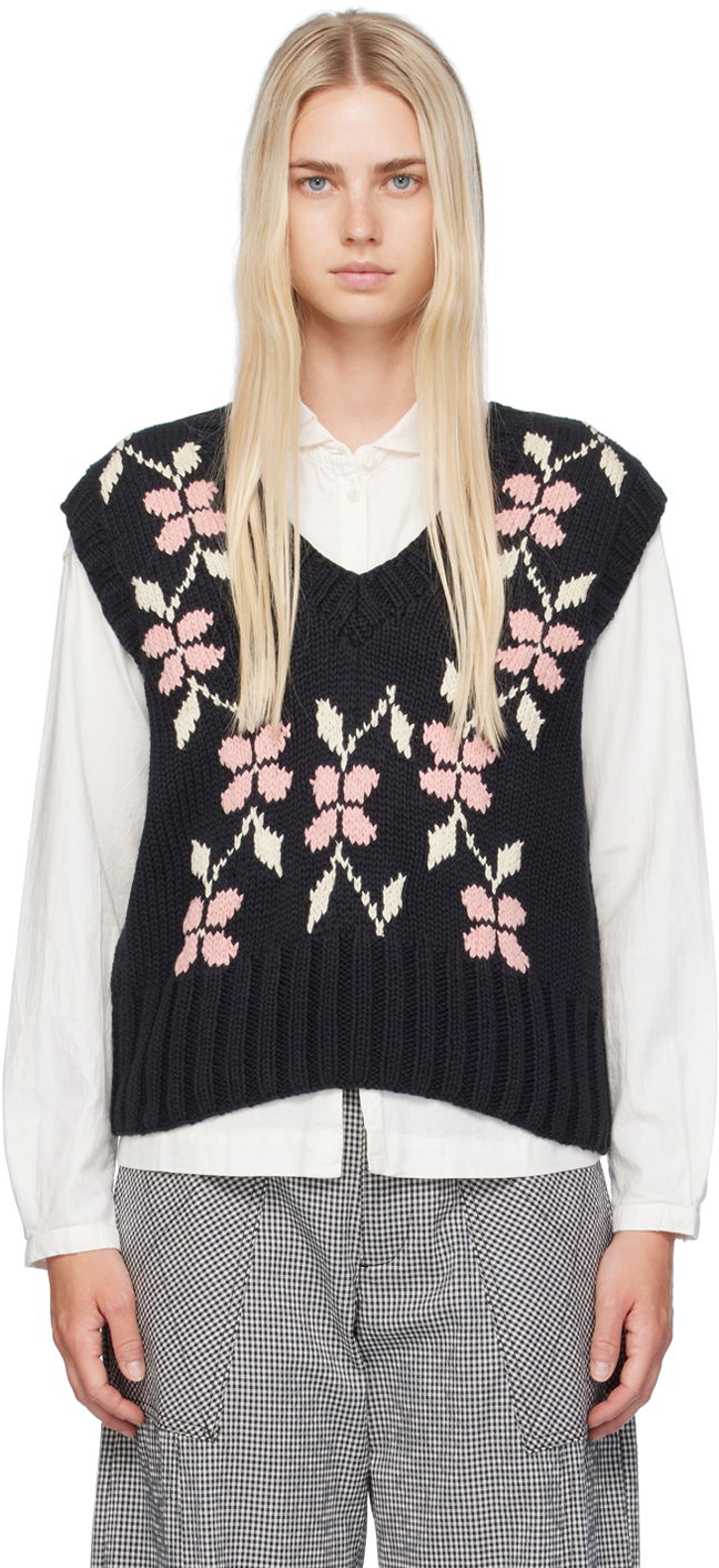 Vesta YMC YMC Heidi Floral Knit Vest Čierna | Q8WMA, 0