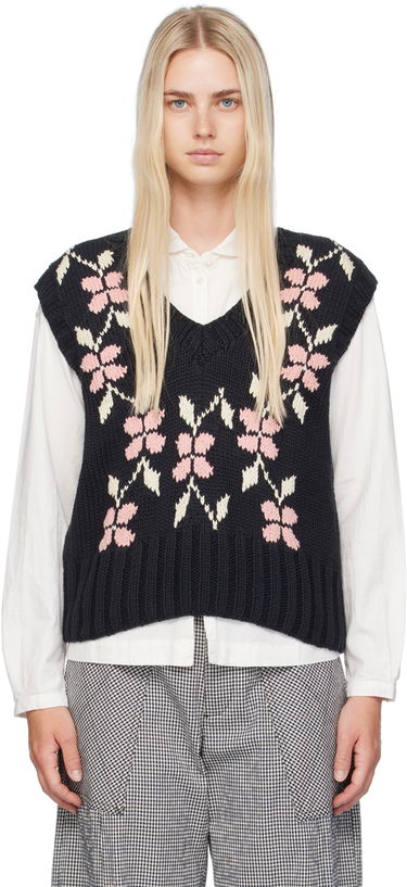 Vesta YMC YMC Heidi Floral Knit Vest Čierna | Q8WMA, 0