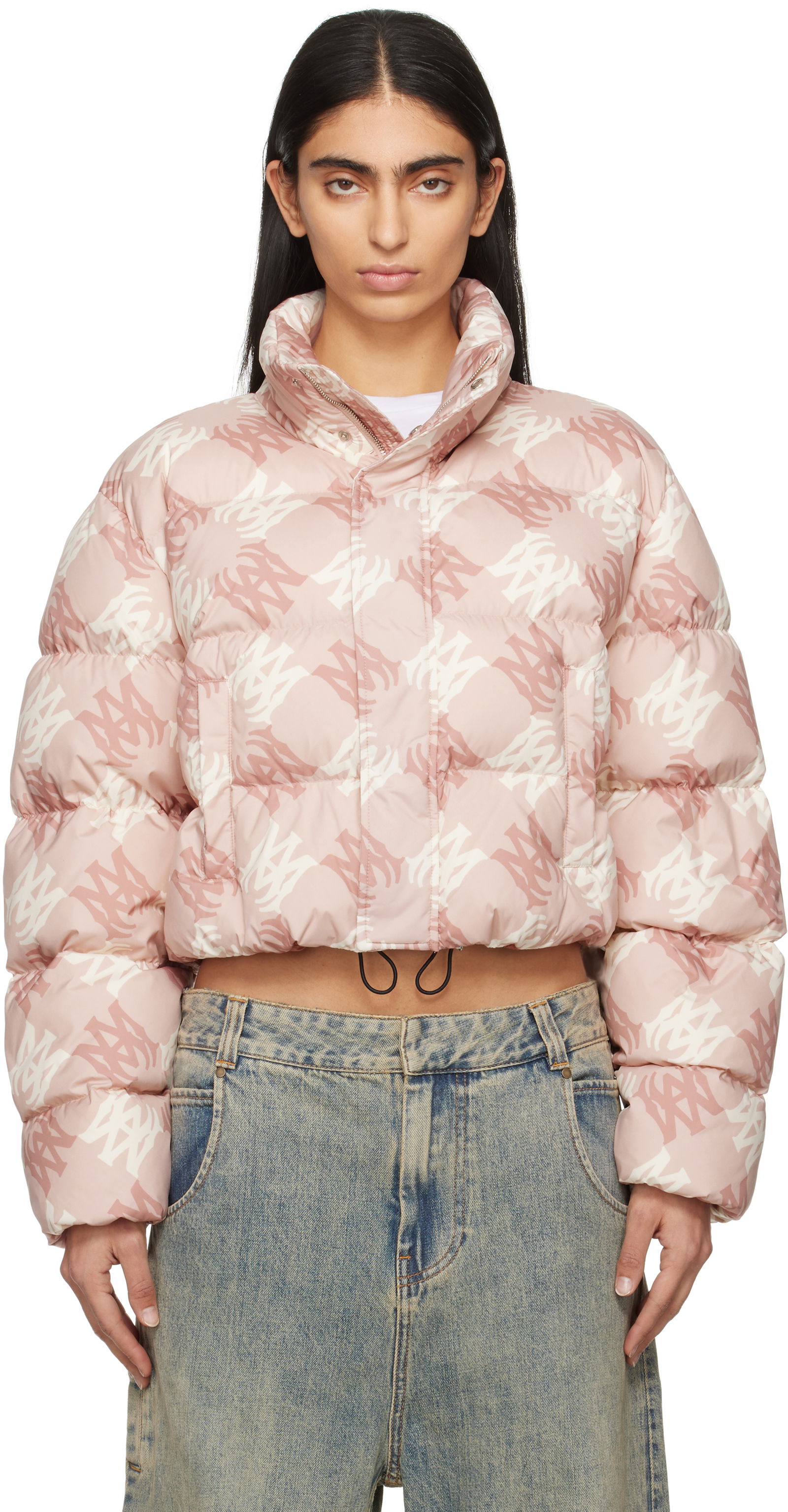 Quad Logo Print Cropped Puffer Jacket