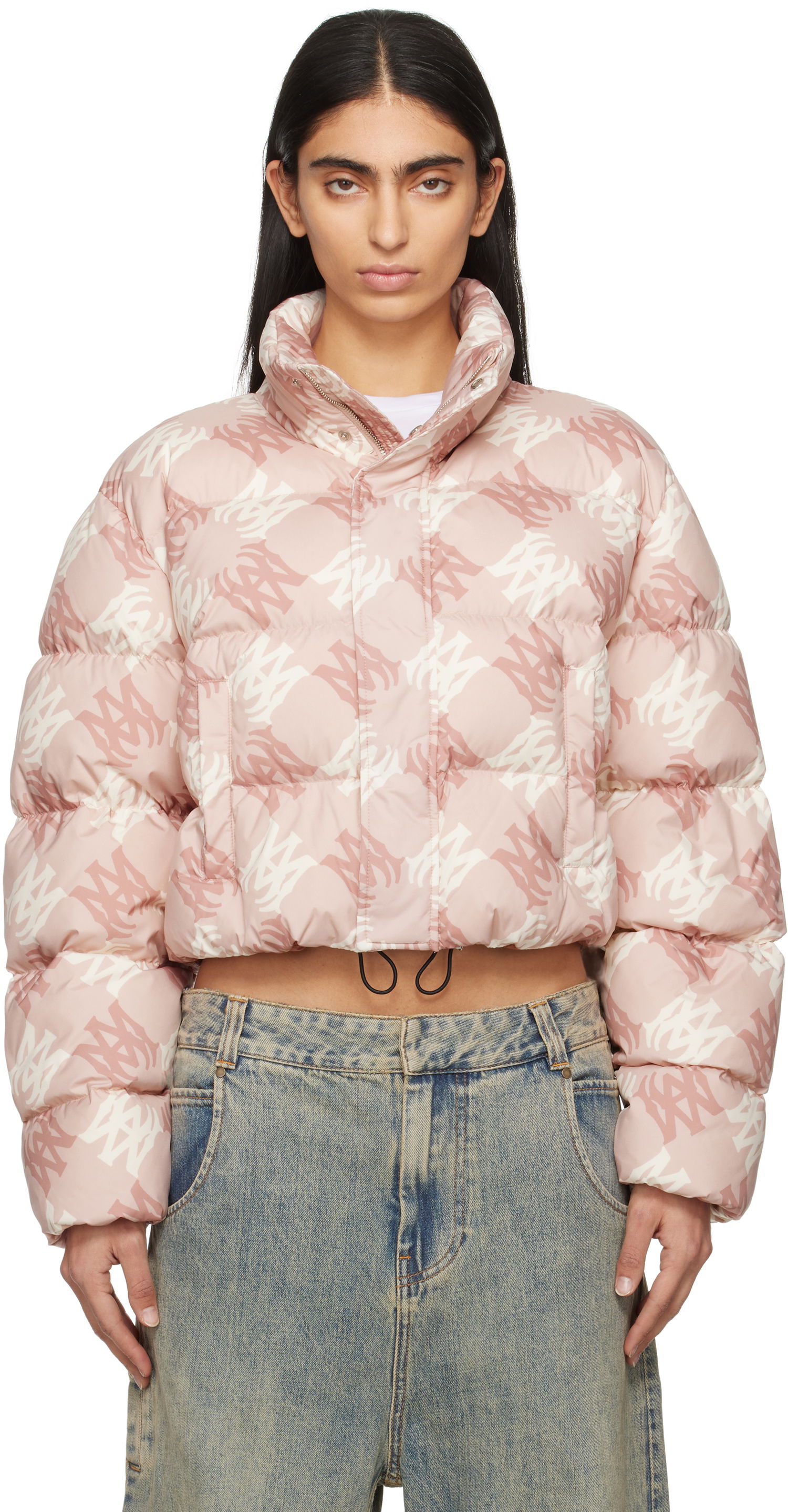 Prešívaná bunda AMIRI Quad Logo Print Cropped Puffer Jacket Ružová | AWOUDW1001, 0