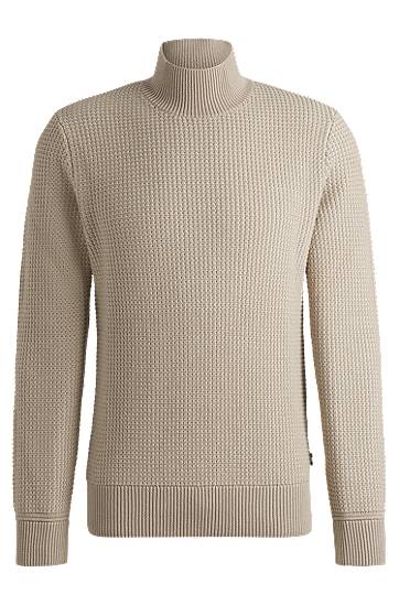 Sveter BOSS Mock-Neck Cotton-Blend Sweater Béžová | 50526833
