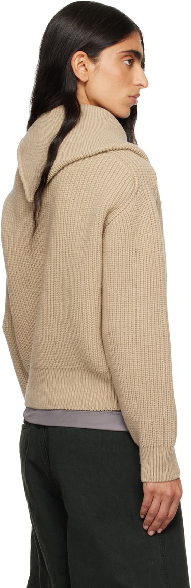Sveter Dries Van Noten Dries Van Noten Ribbed Wool Knit Sweater with Asymmetric Zipped Collar Béžová | 252-011235-2707, 2