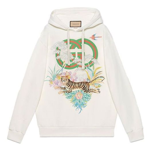 Mikina Gucci Gucci Tiger Interlocking G Hoodie Biela | 615061-XJD4F-9095