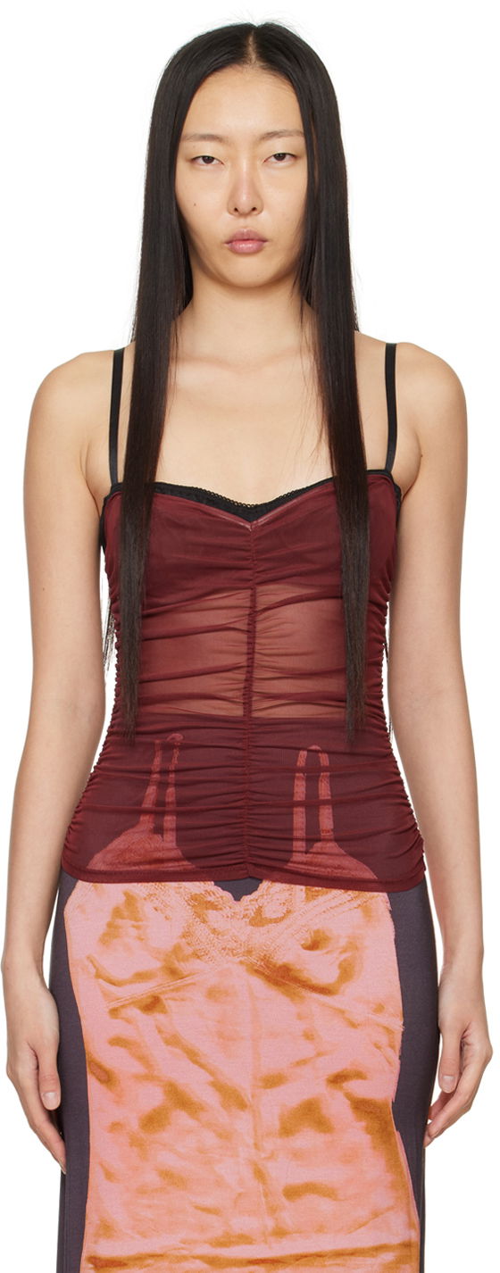 Tielko Miaou Miaou Renzo Ruched Mesh Tank Top Červená | 7064PM1RUS, 0