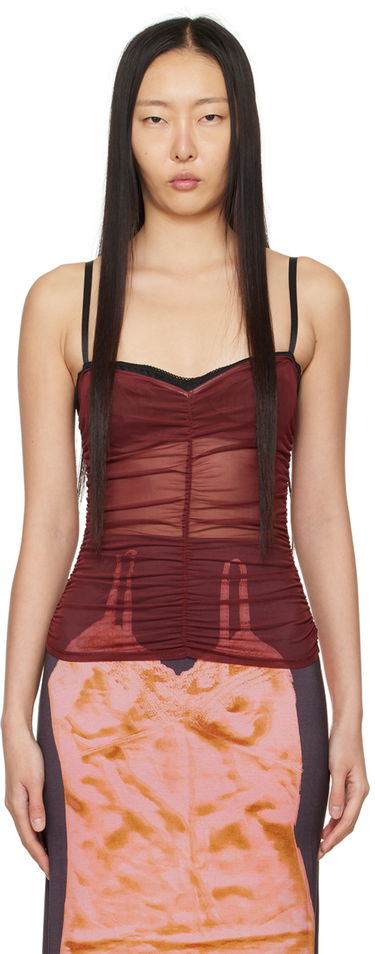 Tielko Miaou Miaou Renzo Ruched Mesh Tank Top Červená | 7064PM1RUS, 0