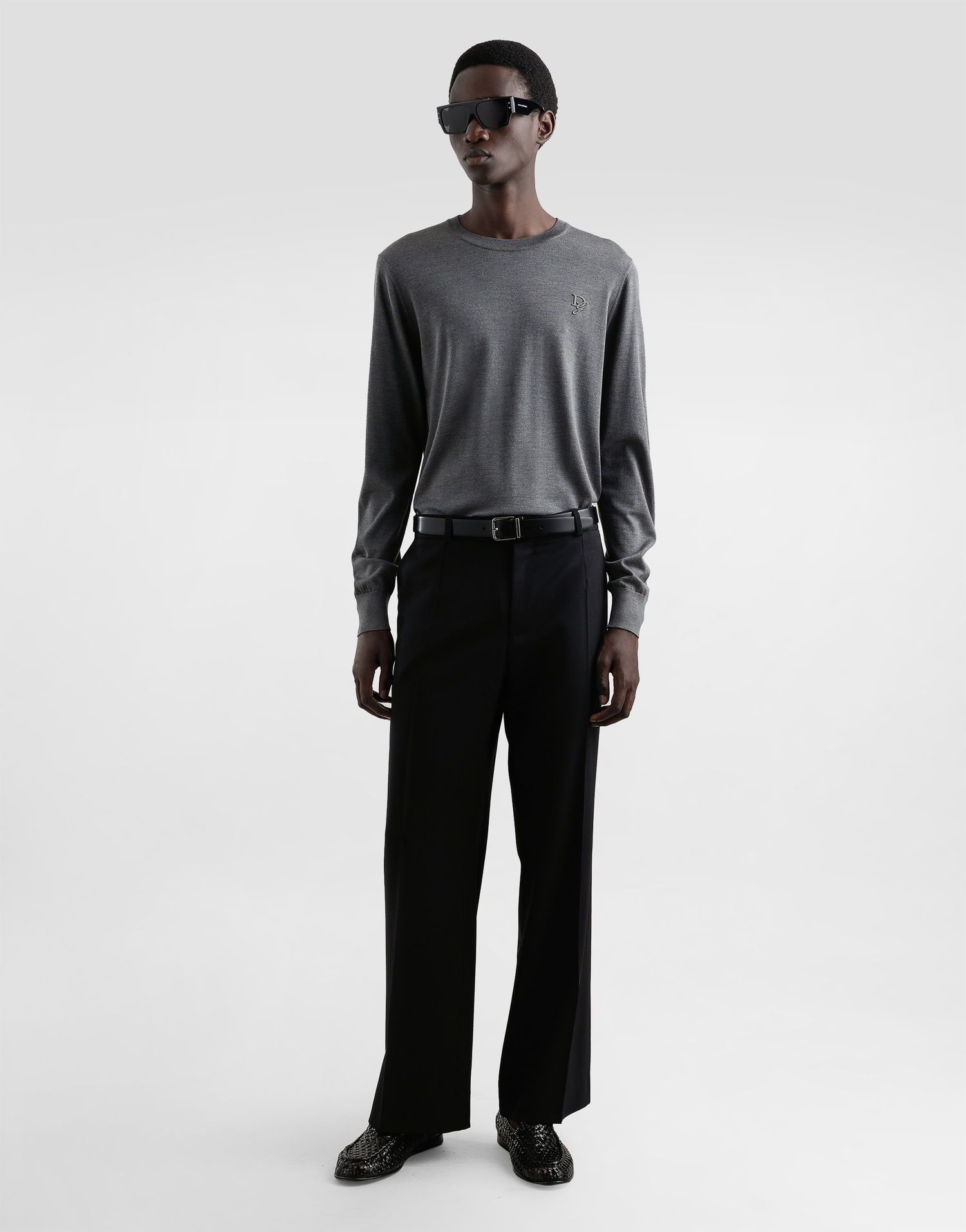 Sveter Dolce & Gabbana Dolce & Gabbana Silk Round-Neck Sweater with DG Embroidery Šedá | GXX02ZJBSK3N0093, 1