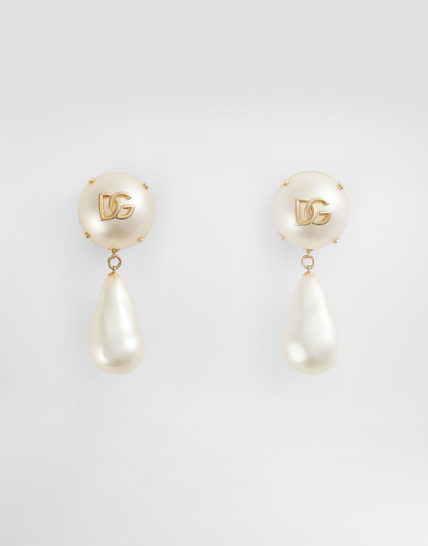 Náušnice Dolce & Gabbana Teardrop Pearl Earrings with Logo Metalická | WER2E3W1111W0111, 0