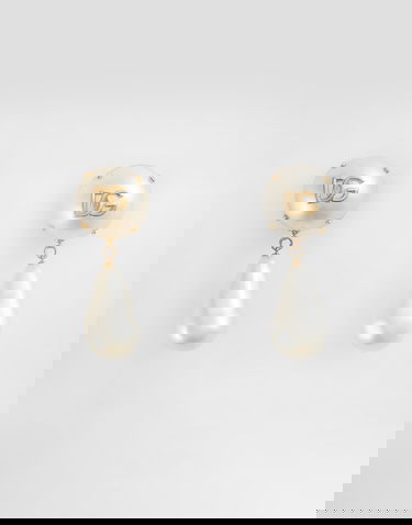 Náušnice Dolce & Gabbana Teardrop Pearl Earrings with Logo Metalická | WER2E3W1111W0111, 0