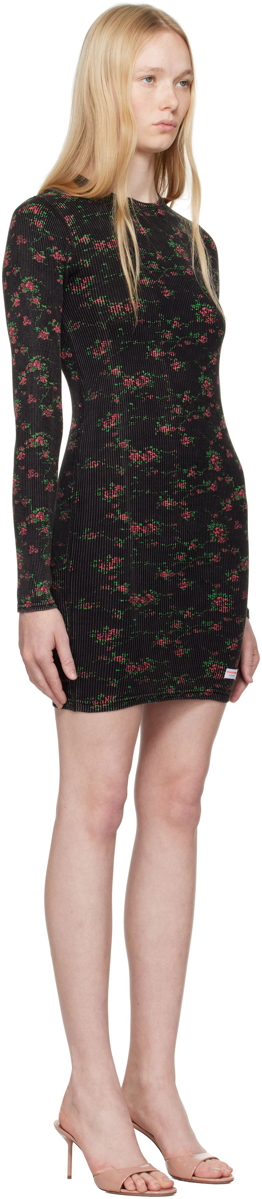 Šaty Alexander Wang Alexander Wang Floral-Print Ribbed Mini Dress Čierna | 8C1246646P, 1
