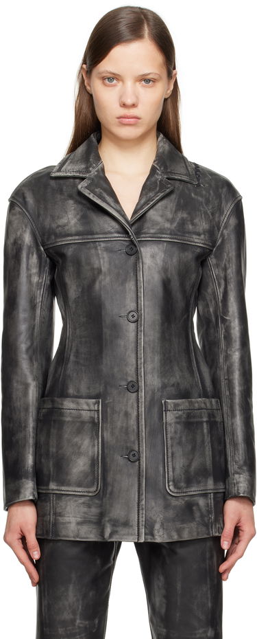 Bunda Marni Marni Leather Jacket with Logo Embroidery Šedá | GIMX0277SU ULV880, 0