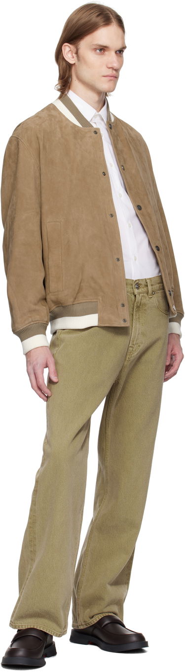 Bomber bunda BOSS HUGO Ribbed-Trim Suede Bomber Jacket Hnedá | 50534326, 3