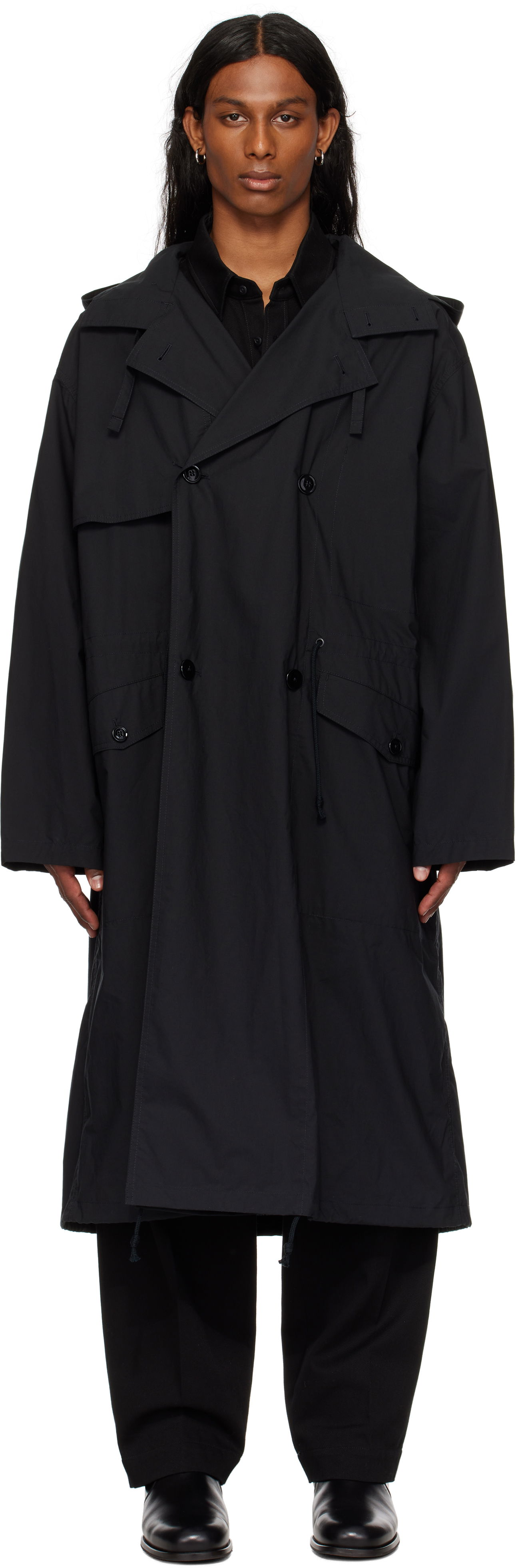 Pláštenka LEMAIRE LEMAIRE Light Hooded Trench Coat Čierna | CO1096 LF1371, 0