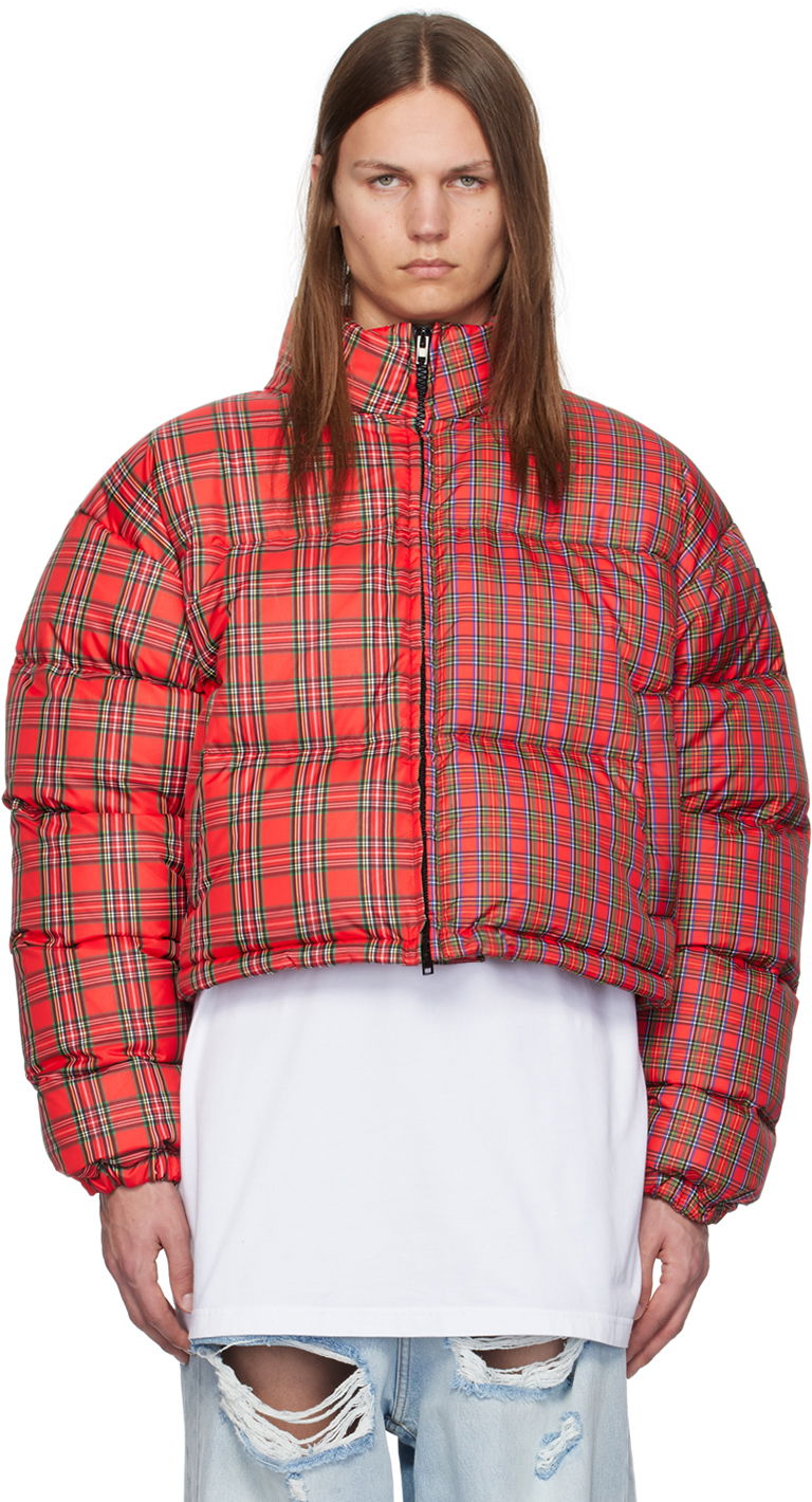 Red Check Print Puffer Jacket