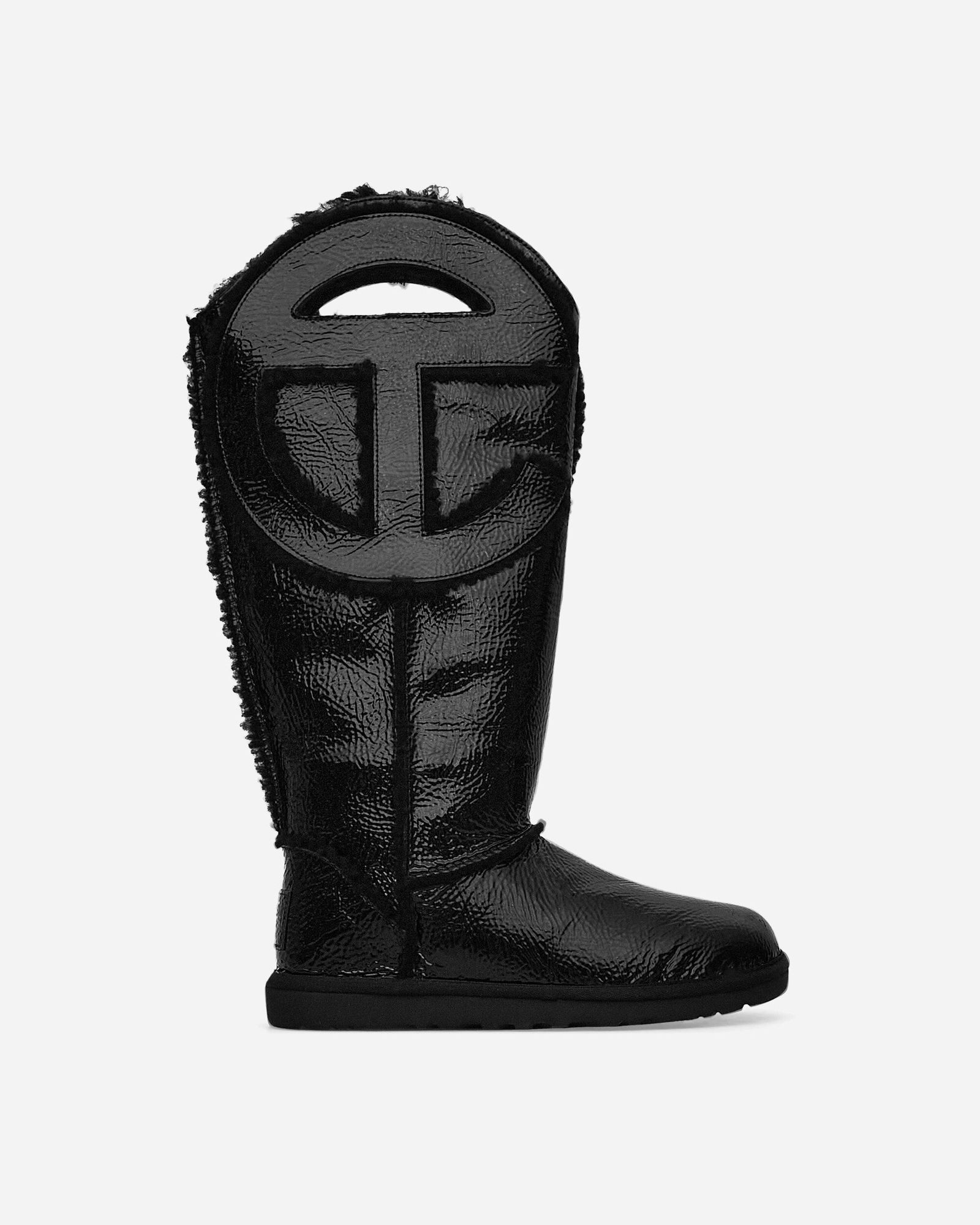 Telfar Logo Tall Crinkle Leather Boots Black