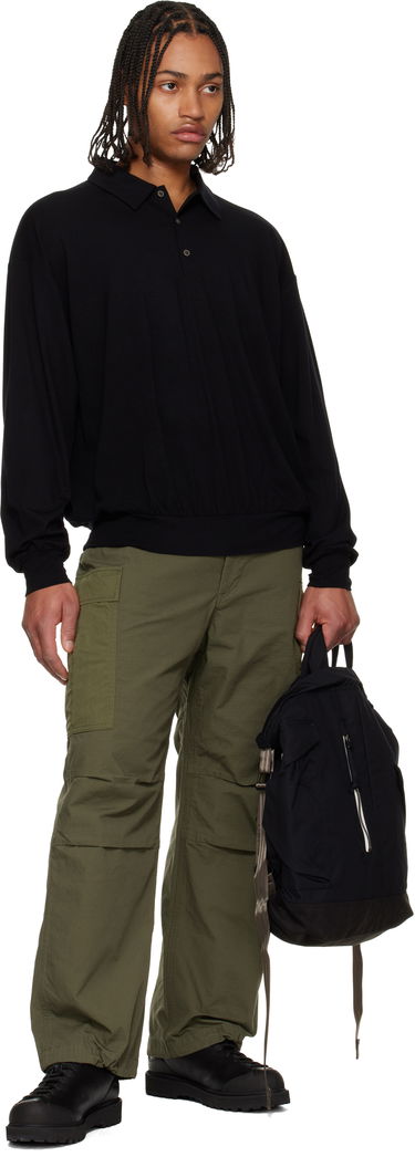 Polo tričko NANAMICA Wool Jersey Long Sleeve Polo Čierna | S25FH067U, 3