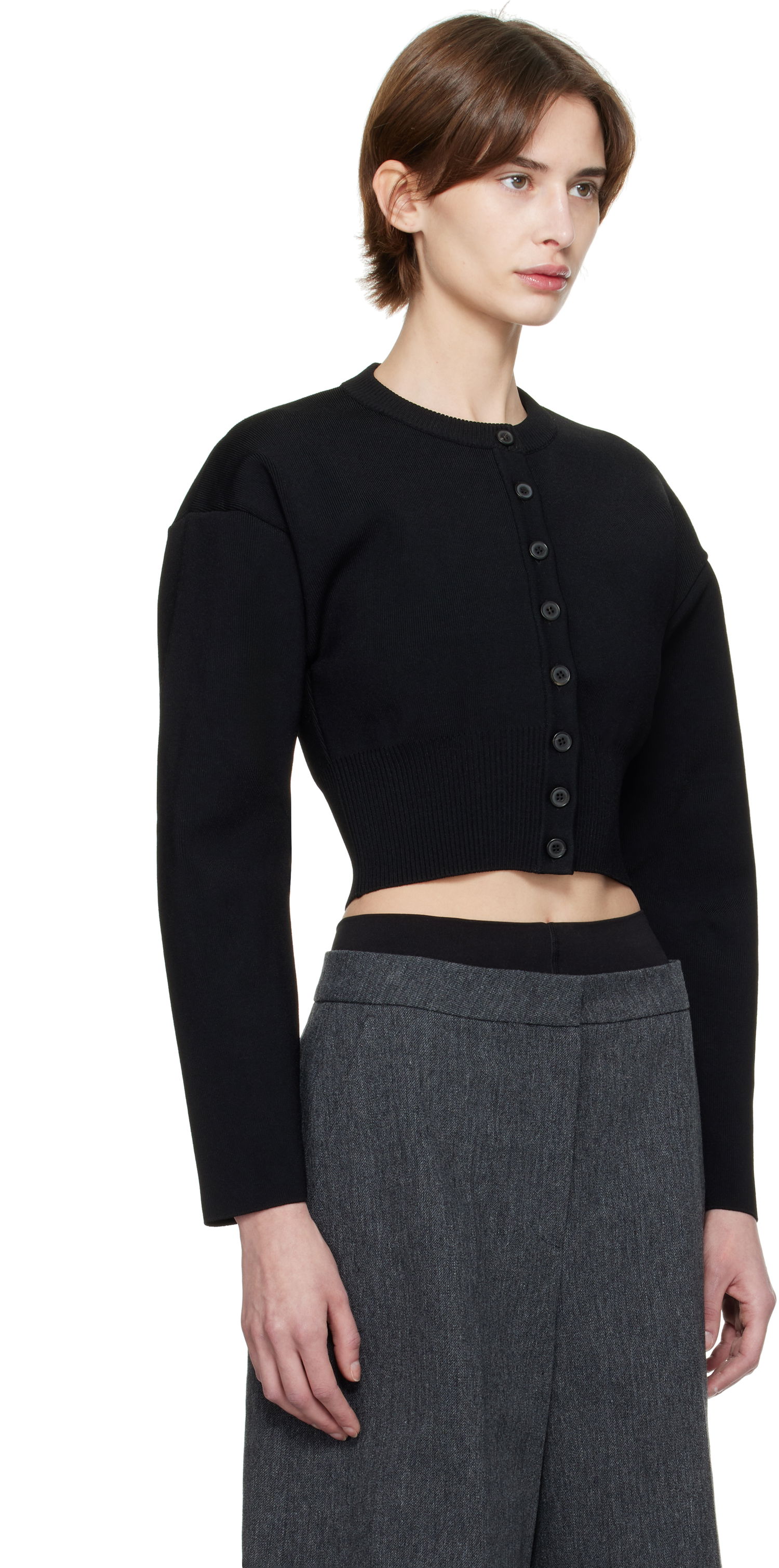 Sveter WARDROBE.NYC WARDROBE.NYC Matte Cropped Cardigan Čierna | W1096F24MV, 1