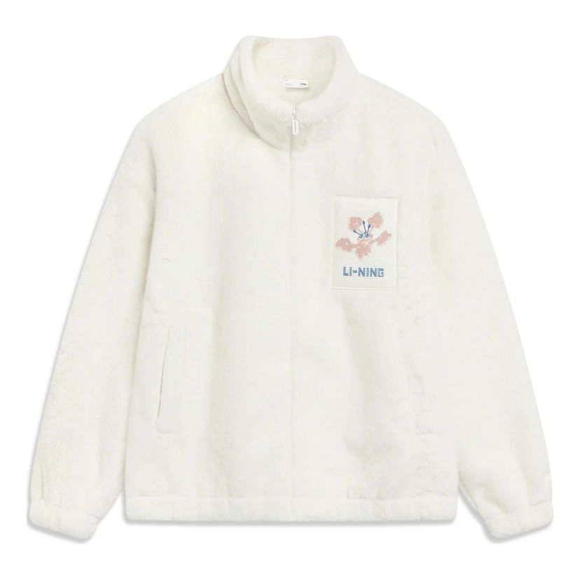 Mikina Li-Ning Floral Logo Faux Leather Jacket Biela | AJDT544-3