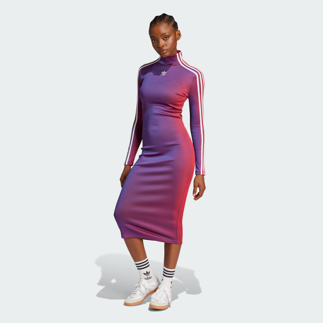 Šaty adidas Performance Ribbed Long Sleeve Fitted Dress Fialová | JW9745, 0