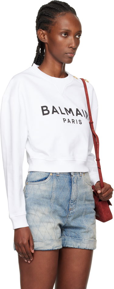 Mikina Balmain Printed 'Balmain Paris' Cropped Sweatshirt with Gold-Tone Shoulder Buttons Čierna | EF1JQ002BB02, 4