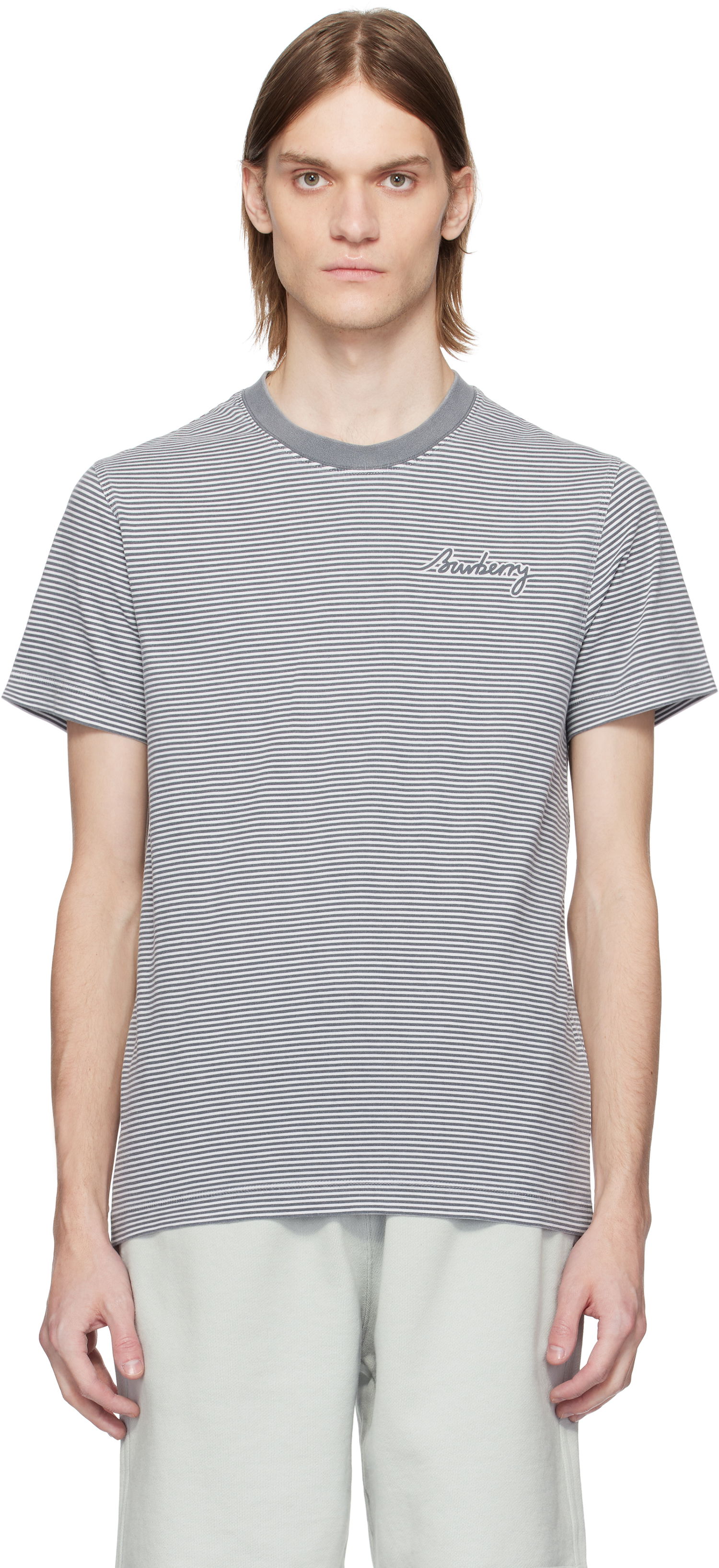 Tričko Burberry Burberry Cotton Striped T-Shirt Šedá | 8109141, 0