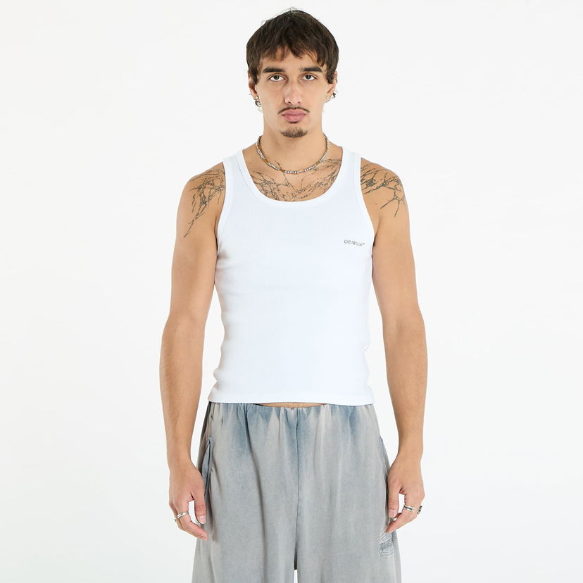 Tielko Off-White Off-White Bookish Rib Tank Top Biela | OMUY006C99JER0020110