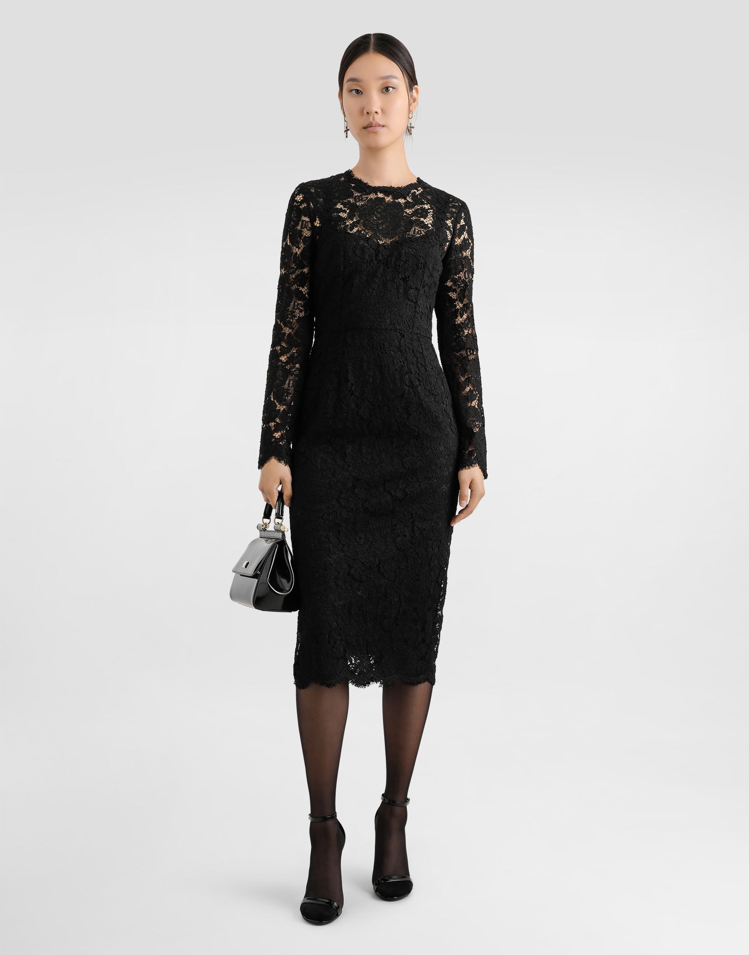 Šaty Dolce & Gabbana Dolce & Gabbana Lace Midi Dress 42 Čierna | F6M0DTHLM7LN0000, 1