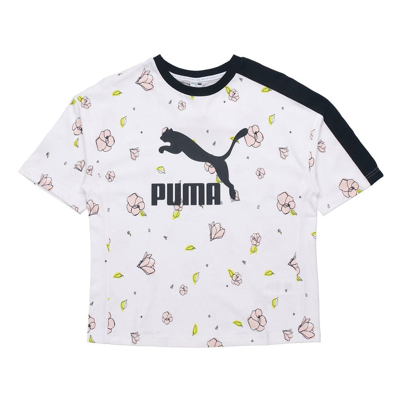 Crop Top Puma PUMA Casual Floral Print T-Shirt Biela | 532043-02