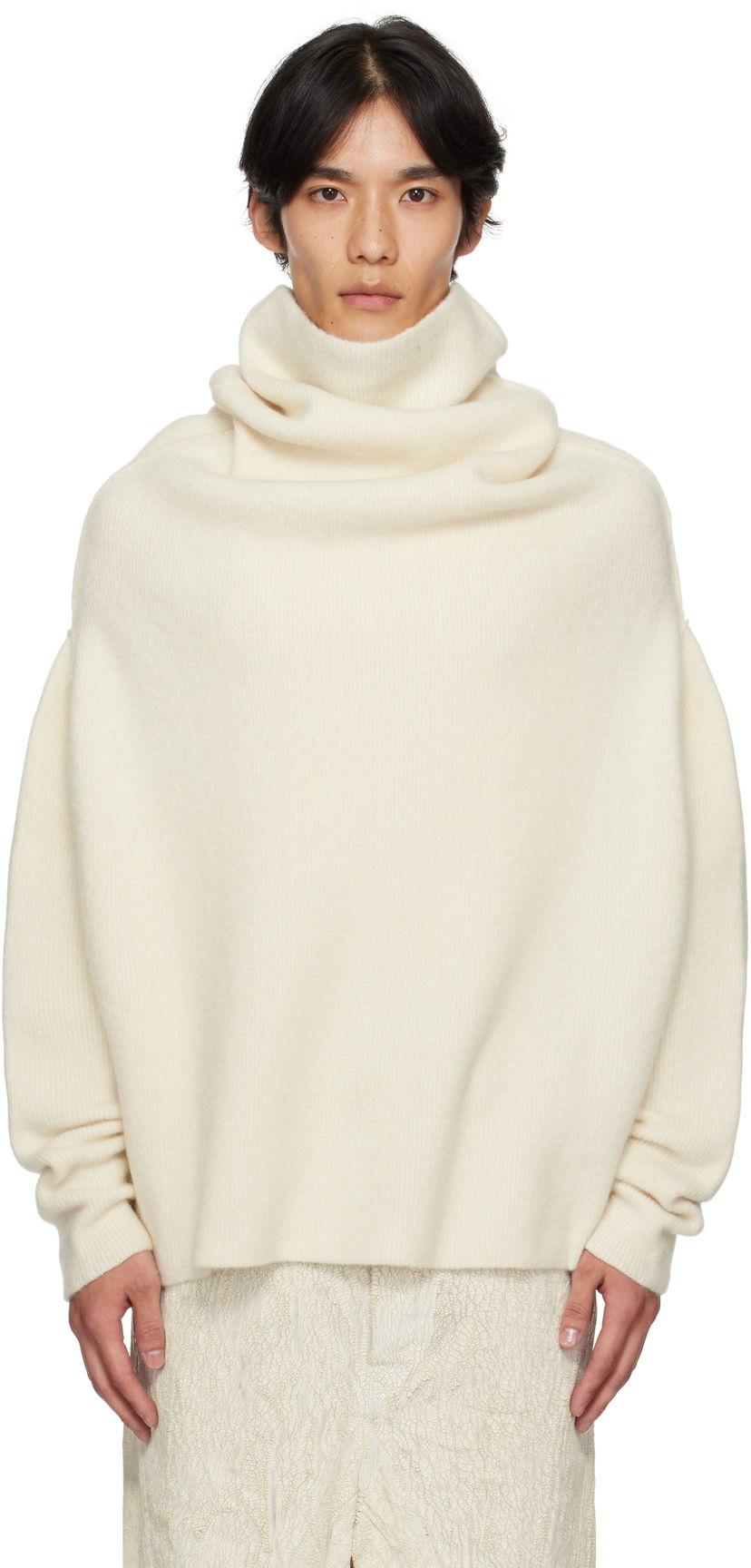 Sveter Rick Owens Rick Owens Concordians Shroud Cowl Neck Sweater Biela | RU02E1692 KWP