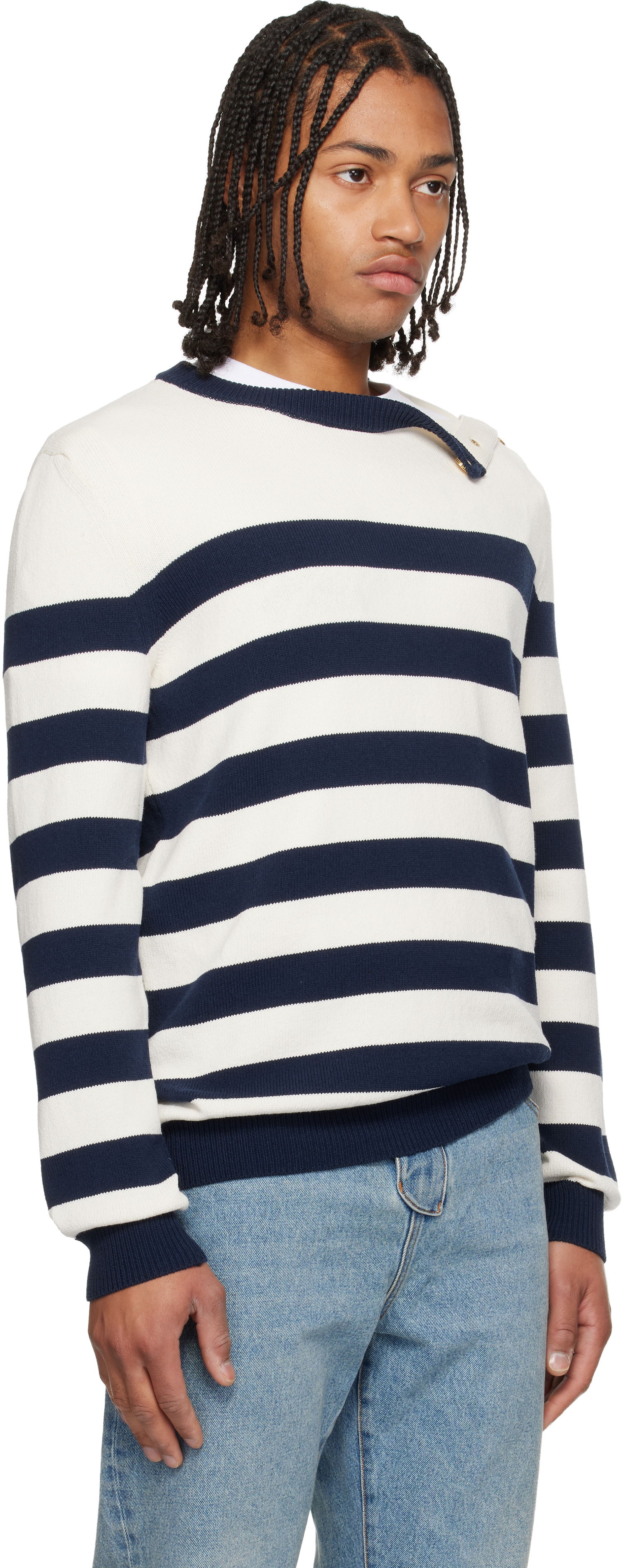 Sveter Balmain Buttoned Marinière Knit Sweater Rôznofarebný | FH0KD170KJ19, 1
