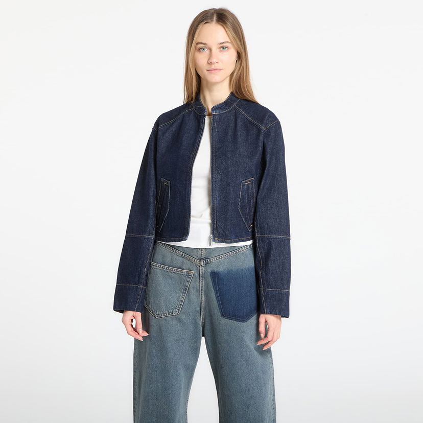 Bunda CALVIN KLEIN Cropped Stand Collar Zip Denim Jacket Navy | LV047E731G N8D