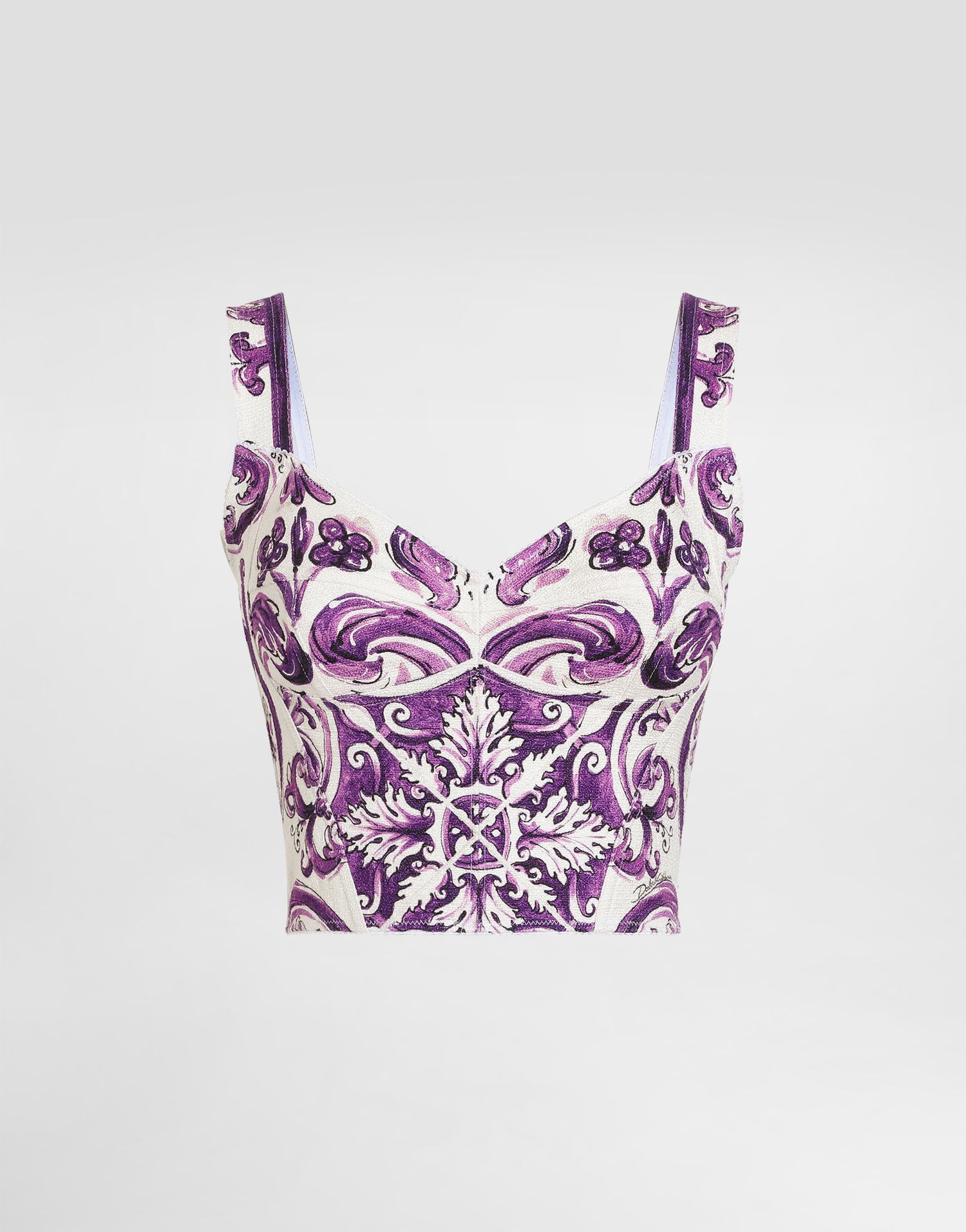 Crop Top Dolce & Gabbana Dolce & Gabbana Majolica-Print Bustier Top Fialová | F7BB1TFP9AKHP5DQ, 0