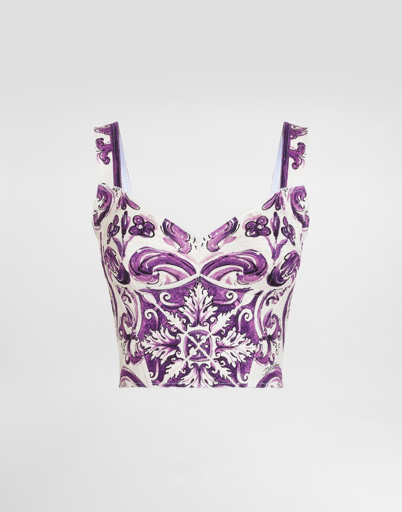 Crop Top Dolce & Gabbana Dolce & Gabbana Majolica-Print Bustier Top Fialová | F7BB1TFP9AKHP5DQ