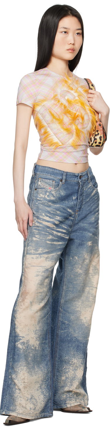Crop Top Diesel Plaid Cropped T-Shirt with Yellow Faux Fur Detail Biela | A16538 0AMDX, 3