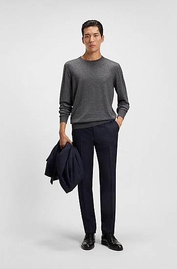 Sveter BOSS Knitted sweater in wool, silk and cashmere Šedá | 50544808, 1