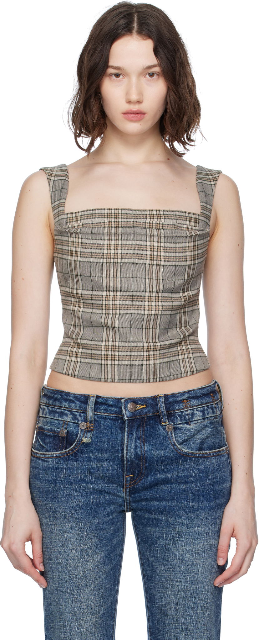 Tielko Miaou Miaou Imogene Plaid Sleeveless Top Béžová | 7023PLWPLD