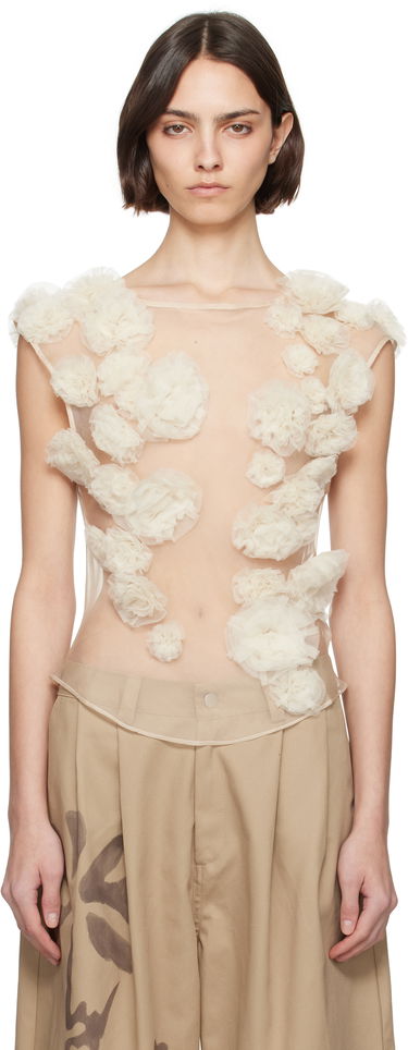 Tielko Collina Strada Collina Strada Meadow Path Floral Appliquéd Tulle Tank Top Béžová | XX3057, 0