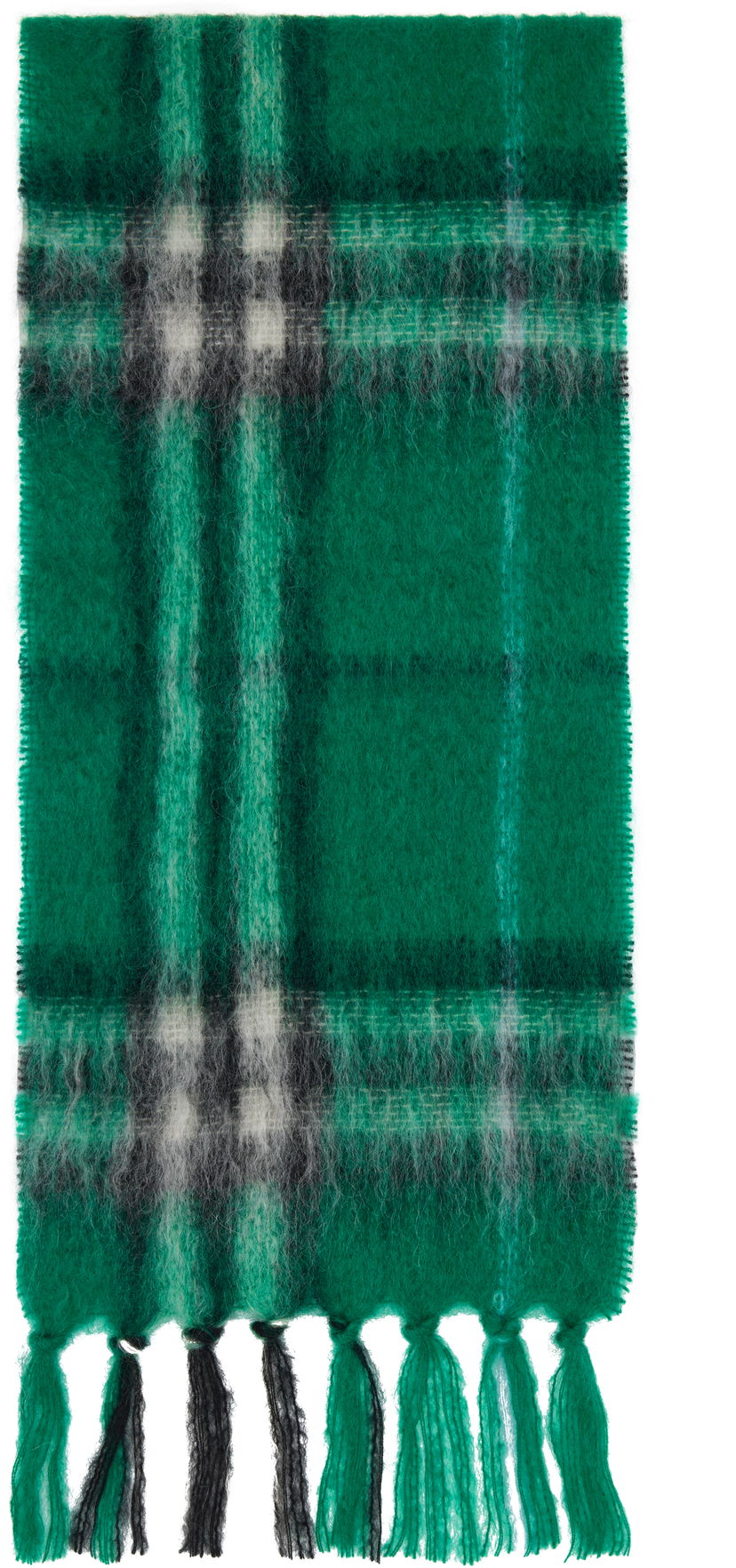 Šál Burberry Burberry Check Mohair Wool Scarf with Tassels Zelené | 8112968
