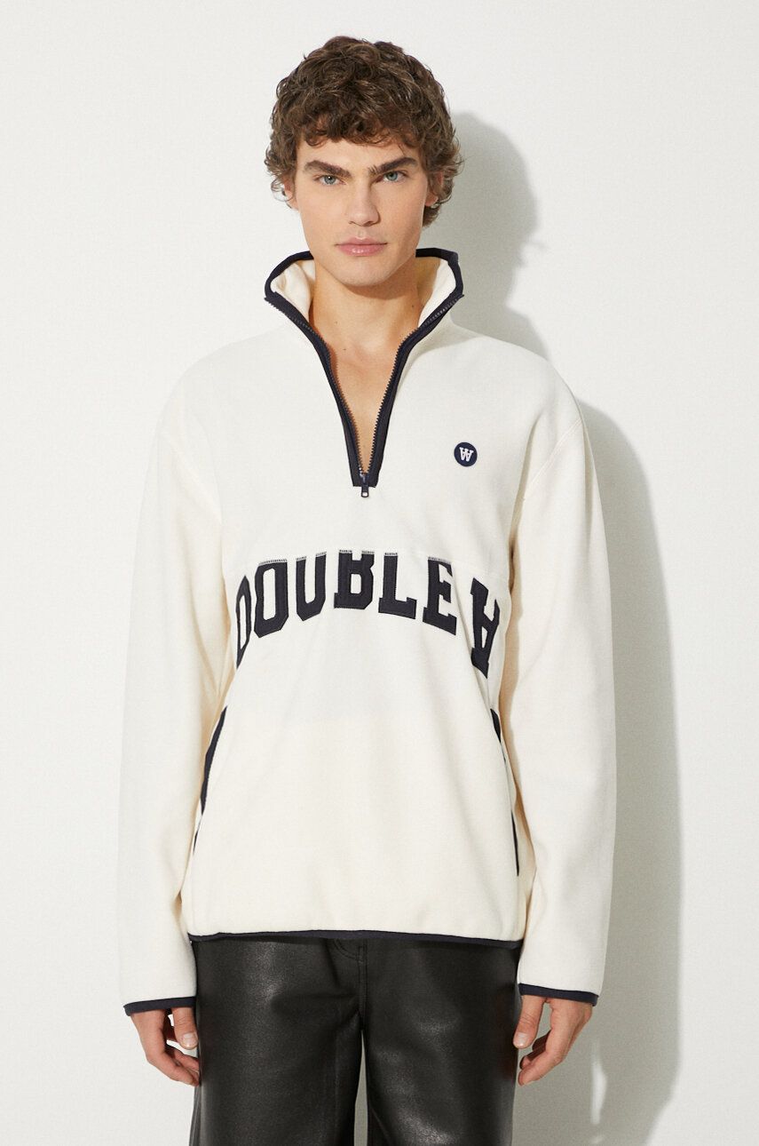 Mikina WOOD WOOD Jay Zip Fleece Sweatshirt Biela | 10245612.2487, 1