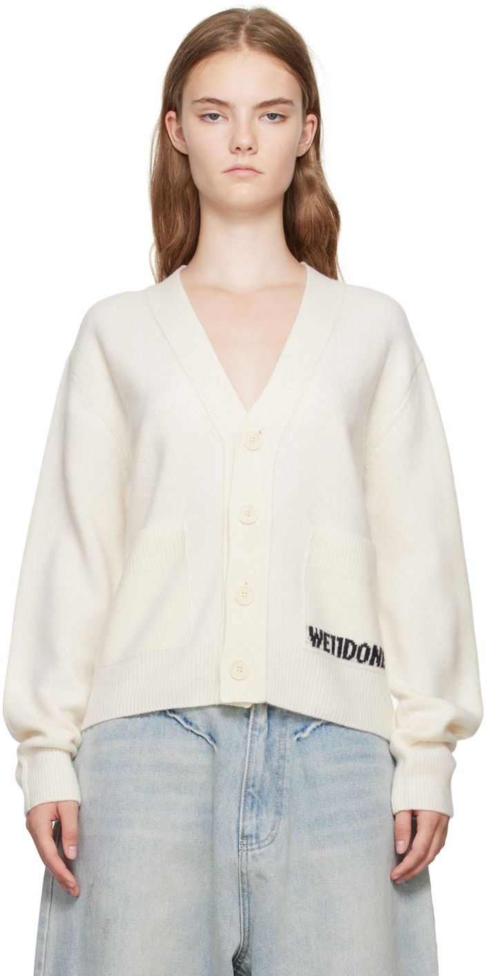 Sveter We11done Jacquard-Logo  Cardigan Biela | WD-KC3-23-621-U-IV, 0