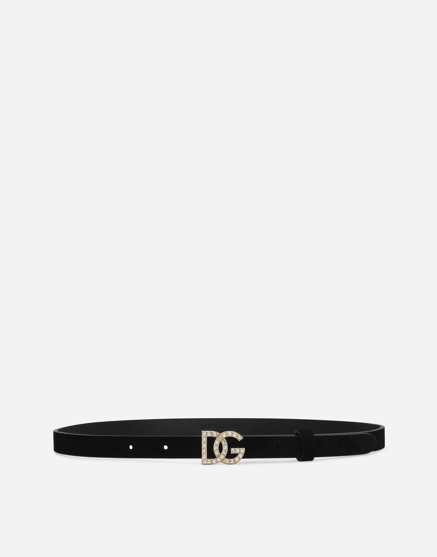 Opasok Dolce & Gabbana Dolce & Gabbana Calfskin Suede Belt with Crystal DG Logo Čierna | EE0069A109380999, 0