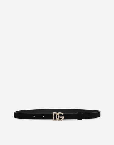 Opasok Dolce & Gabbana Dolce & Gabbana Calfskin Suede Belt with Crystal DG Logo Čierna | EE0069A109380999, 0