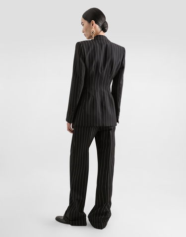 Nohavice Dolce & Gabbana Dolce & Gabbana Straight-Leg Pinstripe Wool Pants with Turn-Ups Čierna | FTDBVTFR22MS8051, 2