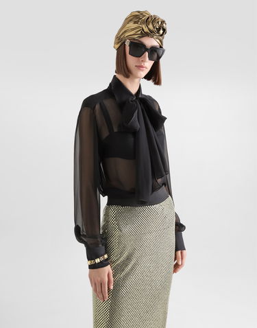 Košeľa Dolce & Gabbana Silk Chiffon Shirt With Pussy-bow Čierna | F5S38TFU1ATN0000, 3