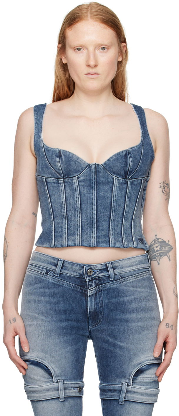 Tielko Off-White Blue Bustier Denim Tank Top Modrá | OWYP007S24DEN0014000, 0