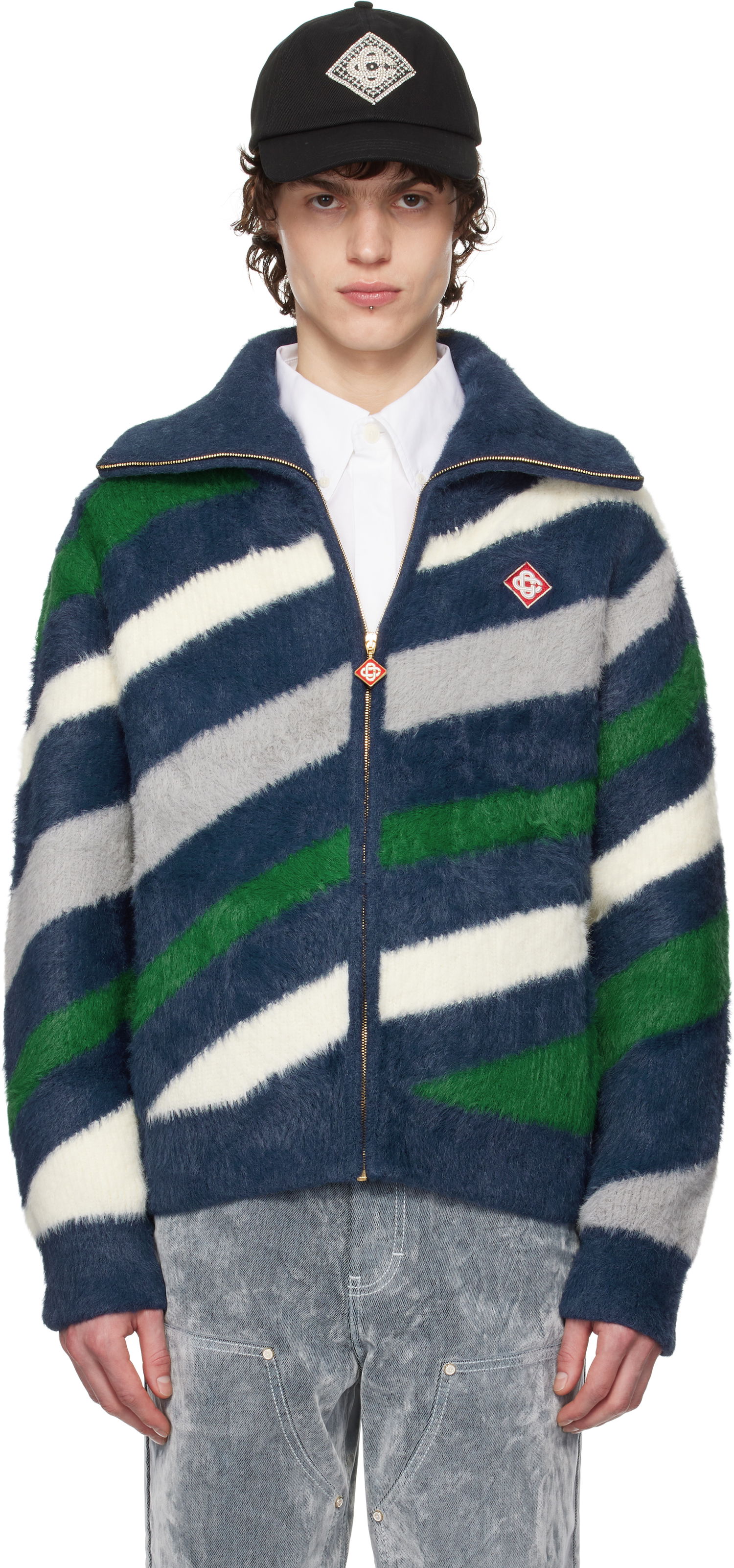 Sveter Casablanca Casablanca Striped Fluffy Zip-Up Jacket Modrá | MPS25-KW-830-01, 0